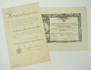 Deutsches Reich: Urkundenpaar eines Oberleutnant z.S. vom Stabe S.M. Torpedoboot &quot;Sleipner&quot;.