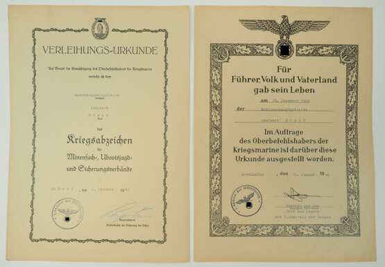 Urkundenpaar eines gefallenen Matrosenhauptgefreiten. - photo 1 Urkundenpaar eines gefallenen Matrosenhauptgefreiten. - photo 1
