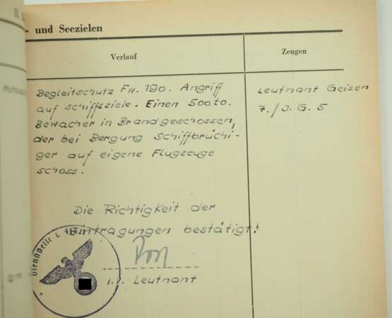 Leistungsbuch eines Leutnant des Jagdgeschwader 5 - 7 Abschüsse. - photo 1 Leistungsbuch eines Leutnant des Jagdgeschwader 5 - 7 Abschüsse. - photo 1
