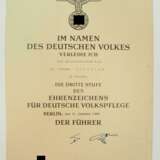 Ehrenzeichen für Deutsche Volkspflege, 3. Stufe Urkunde für einen Generaloberarzt a.D. Dr. O.B. in Münster. - Foto 1