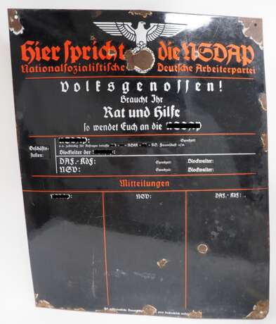 Emailleschild "Hier spricht die NSDAP". - photo 1 Emailleschild "Hier spricht die NSDAP". - photo 1