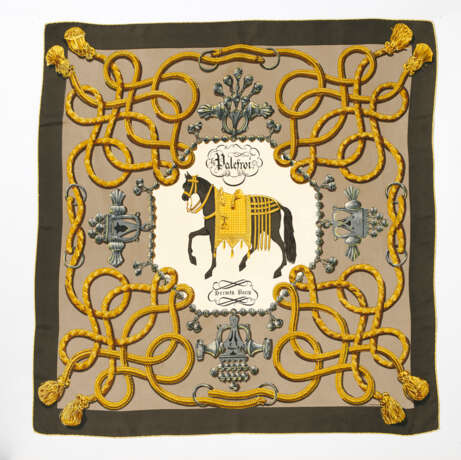 Carré "Palefroi" stahl/grau/gold. Hermès, Paris Entwurf Francoise de la Perriére 1965. Ausführung Reedition 1983 - фото 1