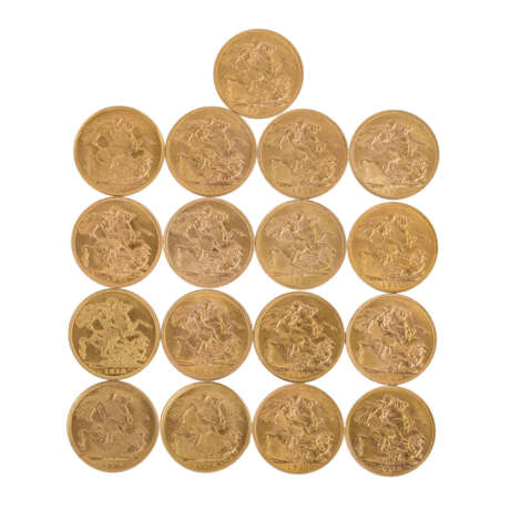 GB/Kanada/Australien/Indien/Südafrika GOLD - 17 x 1 Sovereign, - фото 1