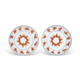 A PAIR OF IRON-RED-DECORATED AND UNDERGLAZE-BLUE 'BATS' DISHES - photo 1