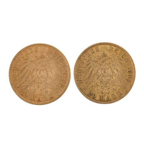 Preussen/GOLD - 2 x 20 Mark 1905/1906/ A, - Foto 2