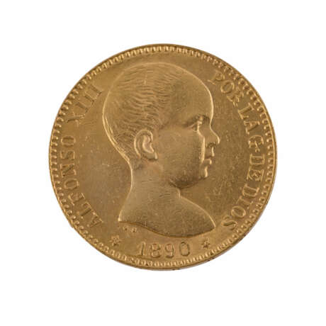 Spanien/GOLD - 20 Peseten 1890, Alfons XIII, ss., - Foto 1