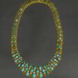 Gold necklace with diamonds and turquoise - One click purchase