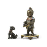 A RARE GILT-BRONZE AND CHAMPLEVE ENAMEL FIGURE OF A BOY AND DOG - photo 1