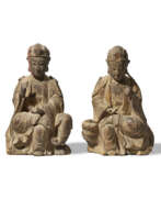 Ming-Dynastie. A PAIR OF WOOD FIGURES OF BODHISATTVAS, SAMANTABHADRA AND MANJURSURI