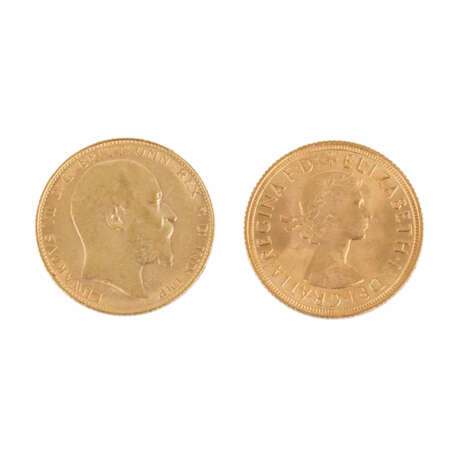 GB/GOLD - 2 x 1 Sovereign 1910 + 1958, - Foto 1