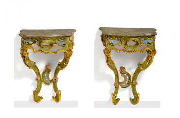 RARE PAIR OF WOODEN ROCOCO CONSOLES