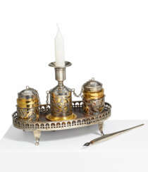 SILVER AND COPPER WRITING SET WITH CANDLEHOLDER