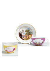 PORCELAIN CUP WITH SAUCER AND TEA BOWL WITH SHIPPING SCENES