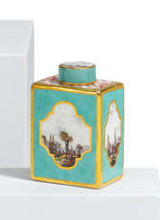 PORCELAIN TURQUOISE-GROUND TEA CADDY WITH SHIPPING SCENES