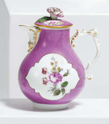 PORCELAIN PURPLE-GROUND MILK JUG WITH FLOWER PAINTING