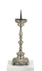 ALTAR CANDLESTICK WITH BALUSTER SHAFT AND FLORAL DECOR