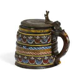 STONEWARE JUG WITH ORNAMENTAL BANDS