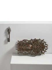 EXCEPTIONAL IRON FURNITURE LOCK WITH KEY AS A MASTERPIECE