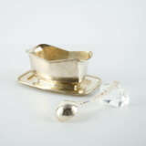 LARGE SILVER SAUCE BOAT ON FIXED STAND WITH SPOON - photo 2