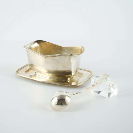 LARGE SILVER SAUCE BOAT ON FIXED STAND WITH SPOON - photo 2