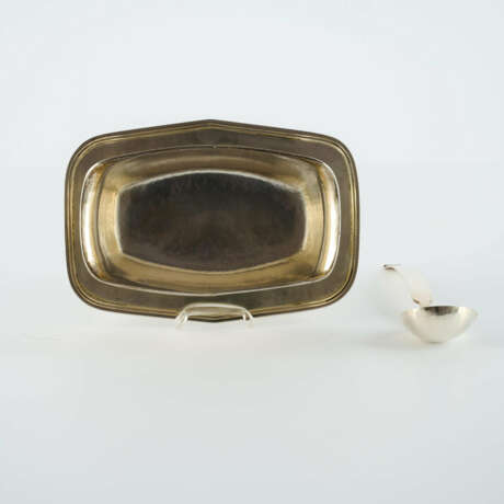 LARGE SILVER SAUCE BOAT ON FIXED STAND WITH SPOON - photo 3