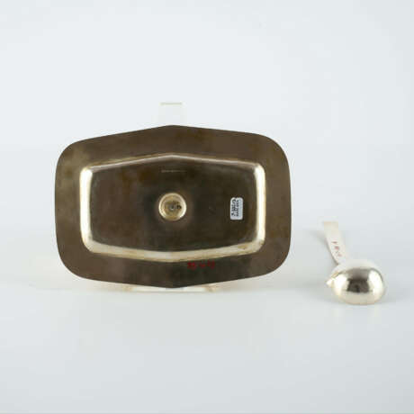 LARGE SILVER SAUCE BOAT ON FIXED STAND WITH SPOON - photo 4