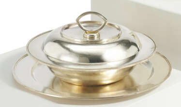 SILVER BOWL AND LID WITH STAND