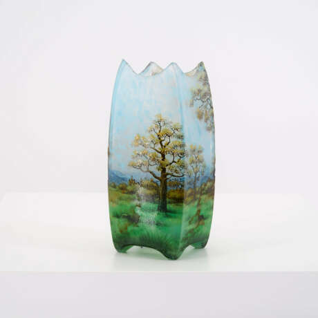 SMALL GLASS VASE WITH PINE TREES - photo 1