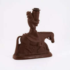 BOETTGER RED STONEWARE HORSEMAN AS CANDLESTICK