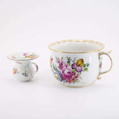 PORCELAIN SPITTOON AND CHAMBRE POT WITH FLOWER PAINTING