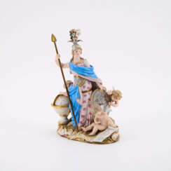 PORCELAIN FIGURINE ENSEMBLE OF PALLAS ATHENA WITH THREE CUPIDS