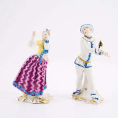 PORCELAIN FIGURINES OF LEDA AND PIERROT FROM THE COMMEDIA DELL'ARTE