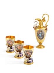 MAGNIFICENT PORCELAIN STATE JUG WITH THREE GOBLETS