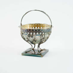 SILVER SUGAR BOWL WITH GLASS INSERT BIEDERMEIER STYLE