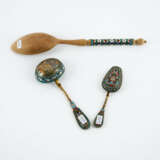 SILVER SPOON WITH PIERCED BOWL AND LARGE SILVER SUGAR SPOON WITH COLOURFUL ENAMEL DECOR - photo 2