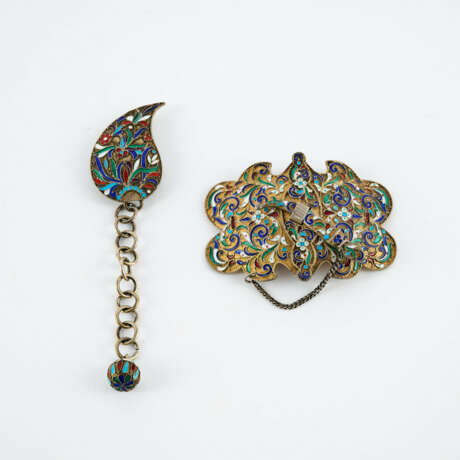 SILVER BELT BUCKLE AND PENDANT WITH COLOURFUL ENAMEL DECOR - photo 1