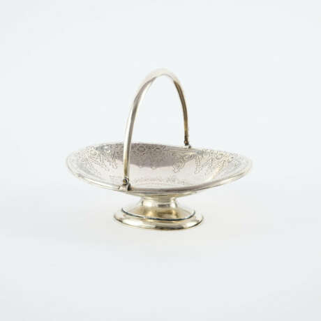 OVAL SILVER SERVING BOWL WITH BOW HANDLE AND GEOMETRIC DECOR - photo 1