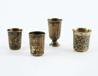 ENSEMBLE OF FOUR SMALL SILVER VODKA BEAKERS