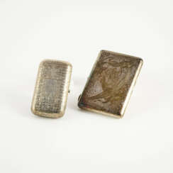 SMALL SILVER CIGARETTE ETUI WITH TROMPE L'OUEIL MESH & SILVER CIGARETTE ETUI WITH FLORAL ORNAMENT