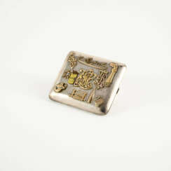 SILVER CIGARETTE ETUI WITH NUMEROUS APPLIED TOKENS