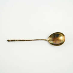 LARGE SILVER SUGAR SPOON WITH NIELLO DECOR