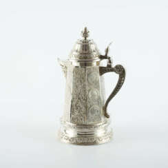EXCEPTIONALLY LARGE HISTORICIST SILVER COIN JUG