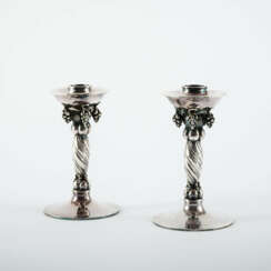 SILVER PAIR OF CANDLESTICKS WITH GRAPE DECORATION