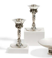 PAIR OF SILVER CANDLESTICKS WITH GRAPE DECOR