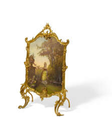 ROCOCO-STYLE BRONZE FOLDING SCREEN WITH LADY IN PARK LANDSCAPE