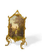 Décor. ROCOCO-STYLE BRONZE FOLDING SCREEN WITH LADY IN PARK LANDSCAPE