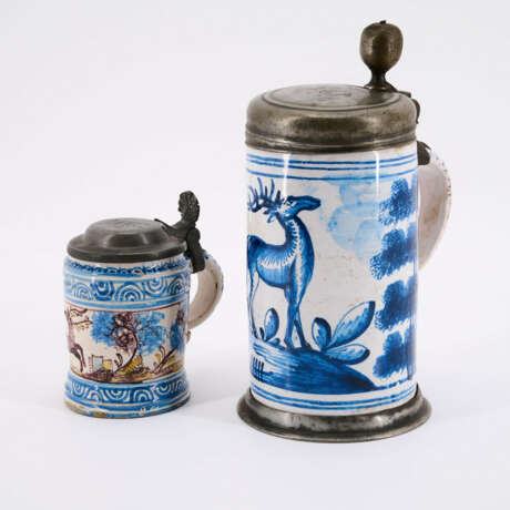 TWO FAYENCE CERAMIC DRUM MUGS WITH ELK DEPICTION - фото 4
