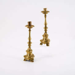 PAIR OF BAROQUE BRASS CANDLESTICKS