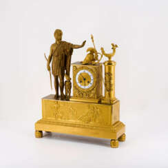 BRONZE PENDULUM EMPIRE CLOCK WITH MYTHOLOGICAL DEPICTION
