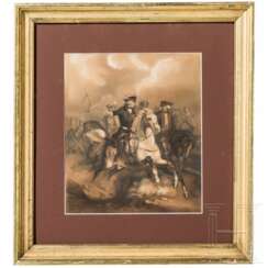 Tuschezeichnung „Friedrich der Große auf galoppierendem Pferd", deutsch, 19. Jhdt.
